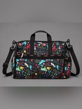 LESPORTSAC Weekender Travel Duffle Bag Black/Multicolor Animal Print
